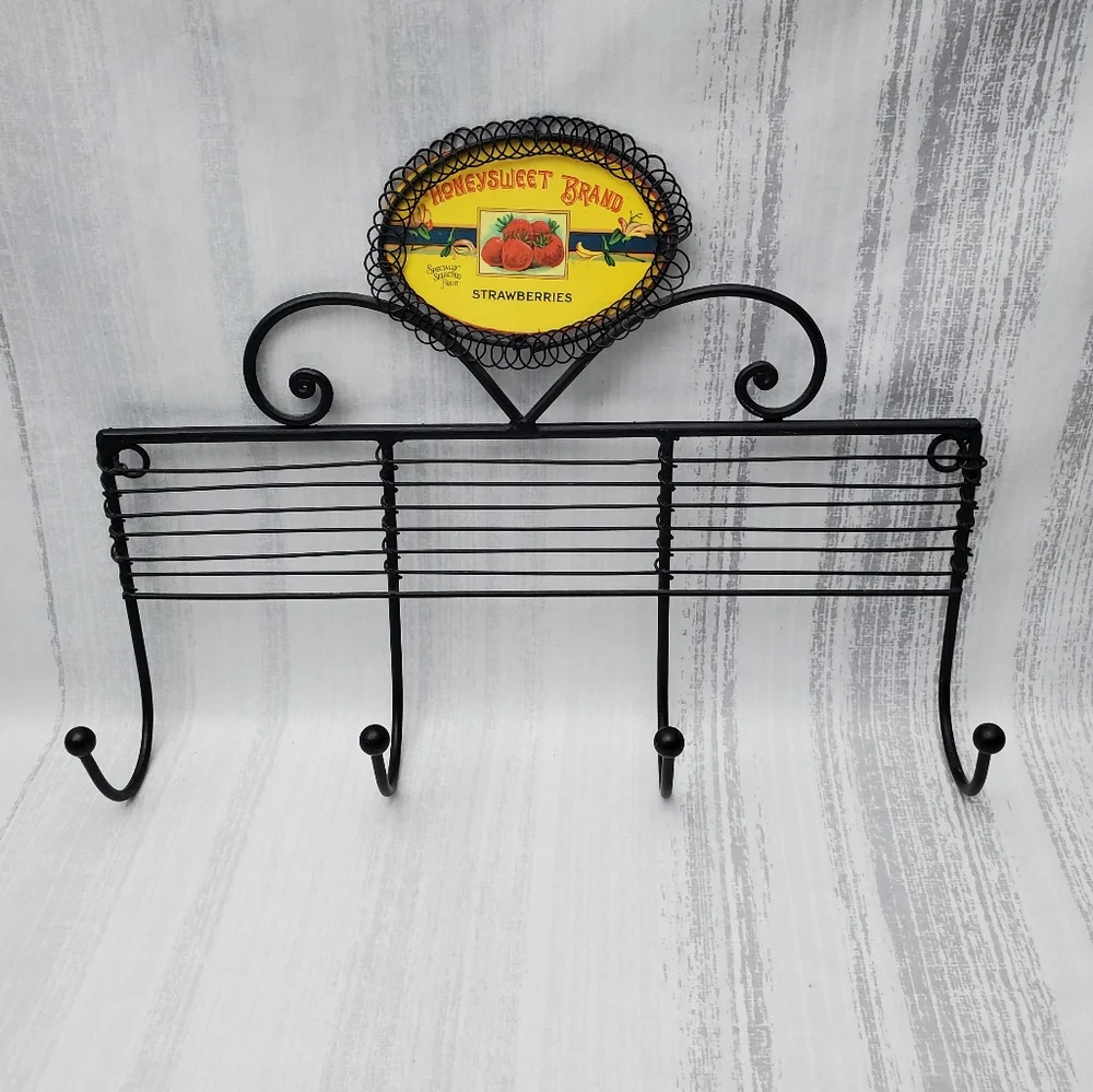 Kitchen Towel Hook Metal- Honeysweet Brand Strawberry Apricots Reversible Sign